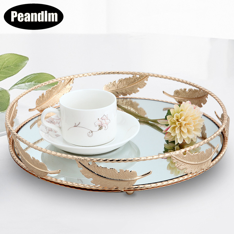 Travertine Tray Oval - Lantejoula minimalista redonda com bandeja espelhada,