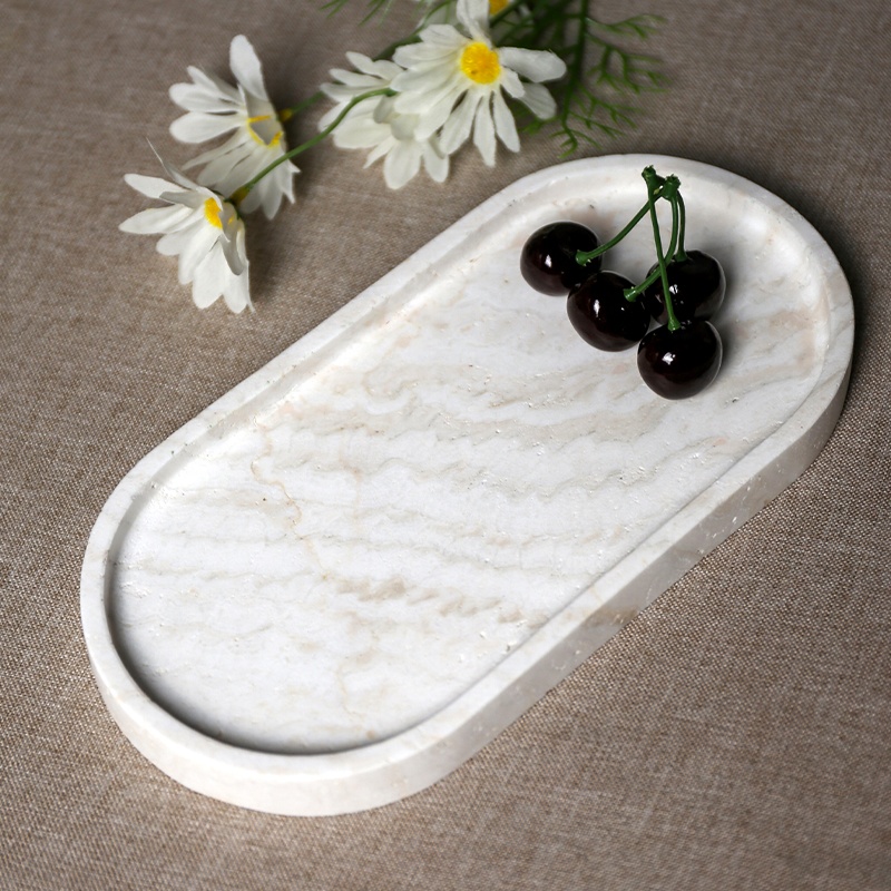 Travertine Tray Oval - Bandeja Oval de Mármore Travertino Natural